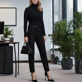Black Outfits Pametno priložnostno mit Črna/Zelena/Krem/Škrlatna Obleka Hlača/Poslovna Hlača/Bootcut Hlača/Razširjena Hlača a.l.c. "Črno Poslovno Oblačilo za Predstavitveni Pogovor"Look: Eleganten, Glamurozno, Delovna oblačila, Priložnostne, Plemenita, Pametno priložnostno, Fancy, Premij, Pisarna, Poslovna