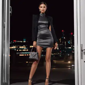 Kombinacije za novu godinu Elegantan sa Tamnosiva/Smeđa/Siva/Zlatni/Narandžasta Kožna haljina/Haljina s Prorezom/Haljina Od Vinila/Duga satenska haljina made of emotion, Crna/Smeđa Sandale shoeberry "Disco stil"Look: Emo, Elegantan, Mokri izgled, GoGo, Preodjeven, Glamurozno, Burleska, cool, Jazz, moderne, Prekrasan, Old Money