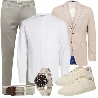 Smart Casual Outfit mit Weiß/Creme Bluse Große Größe/Bluse und Tunika Jack & Jones "Elegant Outfit"Look: Unisex, Classic, Trachten, Casual, Smart Casual, Workwear, Schlichte