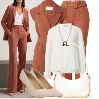 Outfit s Bílá/Krémová Mušelínová Halenka/Blůza s knoflíčkem/Halenka se Stojatým Límcem/Lněná Halenka/Kožená bunda About You "Vzhledy pro volný čas"