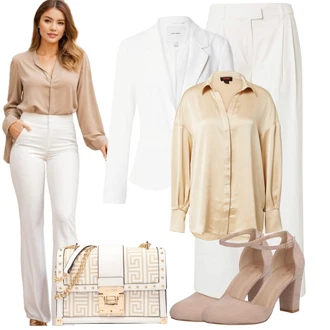 Outfit sa Bež/Kaki/Bijela/Zlatni/Narandžasta/Smeđa Bluza i Tunika/Bluza Veći Broj misspap "Outfit za slobodno vrijeme"
