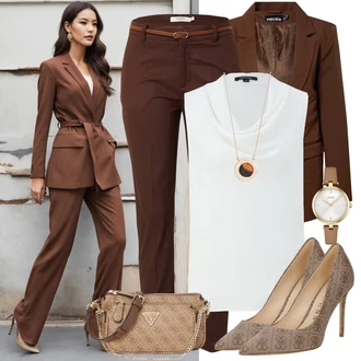 Vysoké Podpatky Outfit s Béžová/Hnědá/Šedá Guess "Stylový look na jaro"