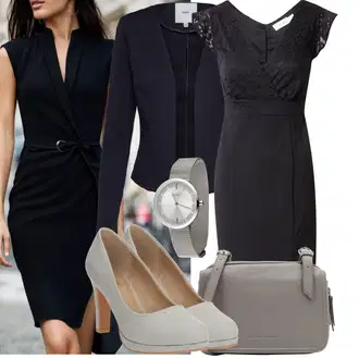 Outfit sa Crna/Tamnosiva/Siva Haljina Veći Broj Vila "Poslovni look"