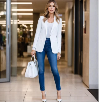 Outfity pro matriční úřad Lehký s Bílá/Krémová/Žlutá Krajkované tričko/Krajkový Top/Top Na Party/Halenka Bez Rukávů About You "Elegantní Blazer Outfits"Look: Lehký, Styl, 20 léta, Jazz, Traditional, S průsvitem, Extravagantní