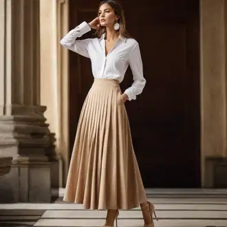 Outfit s Fialová/Béžová/Hnědá/Šedá Midi Sukně/Vintage sukně maxi/Sukně Pro Matriku/Plisovaná sukně/Moderní Sukně/Italská Sukně/Kalhotová sukně/Maxi sukně/Elastická Sukně/Sukně do Délky Lýtka/Dlouhá Sukně/Křesťanská Sukně yas petite "Elegantní Křestní Vzhled"