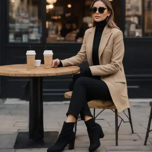 Kombinace Černá/Hnědá/Krémová Plisovaná kalhoty/Kalhoty Bootcut/Business Kalhoty/Obleková Kalhoty/Rozšířená Kalhoty/Kalhoty s Vysokým Pasem/Plisovaná Kalhoty/Palazzo Kalhoty/Široká Kalhoty/Marlene Kalhoty/Kalhoty se Štěrbinou Edited kombinovat s Černá Sveter Basic Svetr/Svetr s Kulatým Výstřihem/Jednoduchý Svetr/Termo Svetr/Rolák/Svetr s límečkem VERO MODA