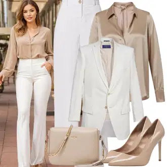 Outfit sa Bež/Smeđa/Krem Poslovna košulja/Ležerna košulja SECOND FEMALE "Elegantni Poslovni Kostim"