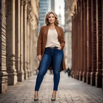 Outfity pro práci S křivkami s Oranžová/Hnědá/Béžová Pletenina veľkej veľkosti GAP "Elegantní uliční vzhled pro osoby nad 50 let"