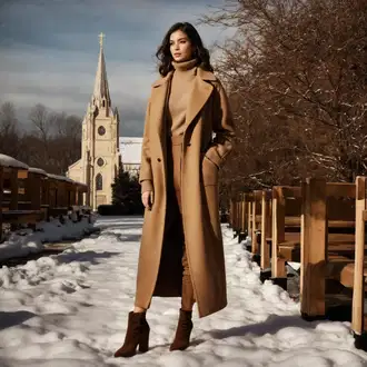 Outfit sa Smeđa/Žuta/Bež Ravna Hlača/Hlače od muslina/Naborane hlače/Štofaste hlača/Slip-on Hlača/Poslovna Hlača/Hlača od Odijela DeFacto "Elegantni Zimski Kršteni Izgled"