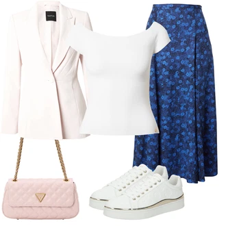outfit mit Modra/Temno modra Maxi krilo/Krilo s cvetličnim vzorcem/Praznično Maxi krilo/Potiskana krila/Krščansko krilo/Krilo za matično pisarno/Dolgo krilo/Krilo iz 90-ih/Vintage Maxi krilo "Barvita pomladna oprava"