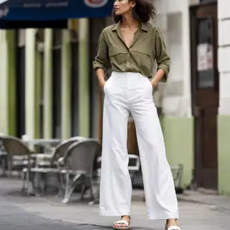 Outfity pro léto s Tmav? zelená/Khaki Ko?ilová Bl?za/Le?érní ko?ile/Business ko?ile/Mu?elínová ko?ile someday "Firemní neformální kancelá?ský styl léto"