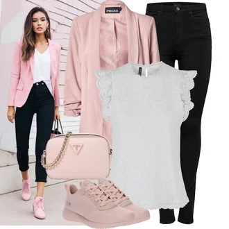 Zapínání na knoflíky krajkou Outfit s Šedá/Krémová/Stříbrný/Bílá Halenka a Tunika/Tričko & Top Móda Pro Plnoštíhlé/Halenka Móda Pro Plnoštíhlou Pieces "Jarní outfit"