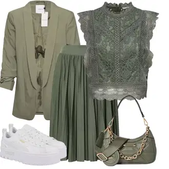 St?edov?k Outfit s Zelená/Tmav? zelená Krajkový Top/Krajkované tri?ko/Krajkový Top/Halenka Bez Rukáv?/Pánské boty Only "Volno?asový outfit na jaro"Look: Styl, Irský, St?edov?k, Techno, Western, Extravagantní