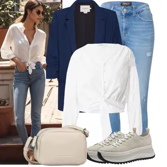 Outfit sa Pastelne boje/Smeđa/TamnoPlava/Plava Sako Jakna/Sakoi za Bluzu/Casual Sako/Kožna jakna za muškarce/Pamučni Sakoi/Elegantni Sako/Pleteni Sako/Dugi Sako/Blejzer s Printom za Žene/Kratki Sako/Kožna jakna za muškarce SOAKED IN LUXURY "Outfit za slobodno vrijeme"
