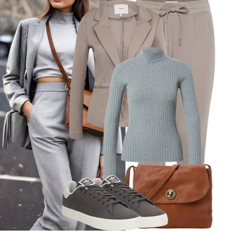 Outfit sa Siva/SvjetloSiva Pulover s Rol Ovratnikom/Džemper s rol ovratnikom Edited "Poslovni look"