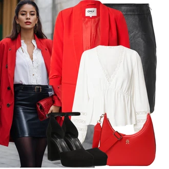 Outfit s ?erná Ko?ená Sukn? Ko?ená Minisukn?/Krátká Sukn?/Sukn? z um?lé k??e/Ko?ená Sukn? jjxx "Profesionální vzhled"