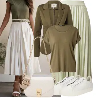 Outfit sa Tamnozelena/Svjetlozelena/Zeleno/Kaki Suknja Vila "Outfit za slobodno vrijeme"