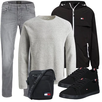 Outfit mit Grau/HellGrau Women's Fleece Sweatshirts/Sport Sweatshirt/Kaschmir Pullover/Damen Pullover Jack & Jones "Freizeit Outfit"
