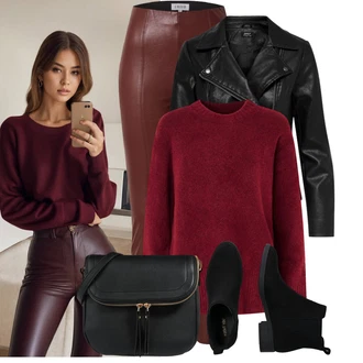 Skromné Outfit s Černá Dámská Ponožková Bota/Chelsea Boty/Plochá Kotníková Bota/Gumová Kotníková Bota/Kožená bunda/Letní kotníková kozačka About You "Vzhledy pro volný čas"Look: Cool, Duckfeet, Elegantní, Krásný, Old Money, Bezešvé, Skromné