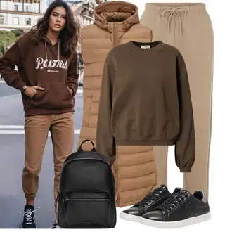 Outfit sa Bež/Kaki/Smeđa 7/8 Hlača/Boyfriend Hlače/Ležerna Hlača/Štofaste hlača/Jersey Hlača/Jogger Hlača/Duga Hlača/Hlače od muslina/Slip-on Hlača/Sportske hlače srednje dužine/Ravna Hlača/Muška Kožna Jakna Pieces "Outfit za slobodno vrijeme"