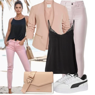 Outfit sa Pink Kožna Jakna/Bikerske Traperice/Push-up Traperice/Termo Traperice/Kožne Cipele/High Waist Traperice JdY "Outfit za slobodno vrijeme"