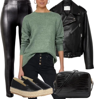Len Outfit s Tmavě červená/Černá/Krémová Motorkářská bunda/Kožené Bund Kožená vintage bunda/Krátký Bund/Kožené Bund/Motorkářské Bund Leger by Lena Gercke "Vzhledy pro volný čas"