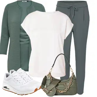 Outfit s Tyrkysový/Zelená/Khaki Pletenina veľkej veľkosti/Tunika/Kabát/Kalhoty Veľké Veľkosti Only "Módní outfit"