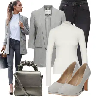 Outfit sa Siva/SvjetloSiva/Crna/TamnoSiva Kožna Jakna/Termo Traperice/Traperice s Prorezom/Push-up Traperice/High Waist Traperice/Ženske Traperice 7/8 Dužine/Traperice Slim Kroja/Muška Kožna Jakna/Kožne Cipele/Zimska jakna/Čizma do Gležnja VERO MODA "Outfit za slobodno vrijeme"