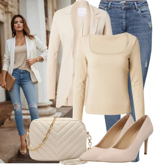 Outfit s Modrá/Světle modrá Džíny s Dírou/Push up Džín/Kotníková Bota/Dámské Džíny s Délkou 7/8/Kožená bunda/Zkrácené Džíny/Džíny s Rozparkem/High Waist Džínové Kalhoty/Kožené bundy Only "Elegantní vzhled"