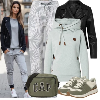 Outfit sa Siva/Svjetlosiva Pidžama Hlača/Hlača za Plažu/Salonska Hlača/Hlača s Perjem/Relax hlače/Hlača s Uzorkom Iriedaily "Outfit za slobodno vrijeme"