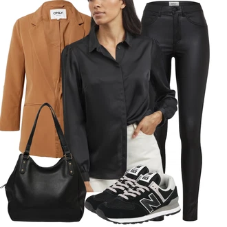 Zakopčaj dolje Outfit sa Crna/Tamnoplava Svilena Bluza/Bluza od Satena/Bluza s Podignutim Ovratnikom/Bluza Dugih Rukava/Poslovna Bluza/Bluza s gumbom Vila "Opušteni izgled"