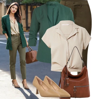 Outfit sa Bež/Smeđa Udobna pumpa/Slingback Pumpa/Pumpica S Visokim Prednjim Dijelom/Poslovna Obuća/Elegantna Cipela/Vintage Pumpa/Pumpa na Niskoj Peti Bullboxer "Poslovni outfiti"