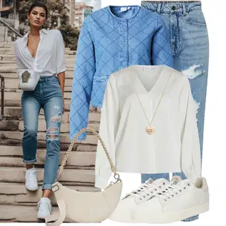 Outfit sa Siva/Svjetlozelena/Bijela/Kaki Bluza od Satena/Carmen Bluza/Elegantna Bluza/Svilena bluza/Kožna jakna za muškarce/Oversize Bluza/Poslovna Bluza/Bluza Dugih Rukava/Bluza s Podignutim Ovratnikom/Bluza koja se ne pegla/Slip-on Bluza Vila "Outfit za slobodno vrijeme"