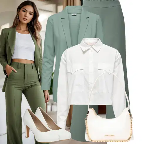 Kombinace Světle Zelená/Zelená/Khaki/Tmavě Zelená Marlene Kalhoty/Kožená Pánská Bund/Mušelínové kalhoty/Tradiční Kalhoty/Široká Kalhoty/Kalhoty se Štěrbinou/Palazzo Kalhoty About You