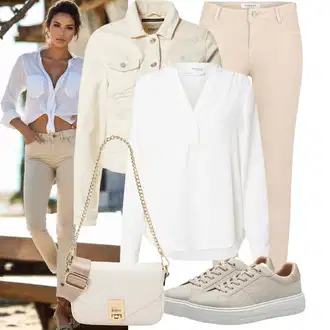 Outfit sa Bež/Kaki Chino Hlače/Jeggings/Hlače s Prorezom/Push-up Hlača/Skinny Hlače/Uske Hlača/Rastezljiva Hlača morgan "Outfit za slobodno vrijeme"