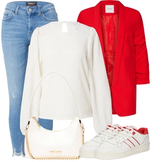 Outfit s Červená/Tmavě červená Oversize Sako/Boyfriend Sako/Dlouhý Sako/Teplákový blejzr/Kožená bunda pro muže Pieces "Vzhledy pro volný čas"