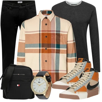 Outfit mit Schwarz/Dunkelgrau/Grau Langarm-Shirt/Longshirt/Klassische Länge/Strick Top/Funktions T-Shirt/Langes Oberteil/Shirt Key Largo "Freizeit Outfit"