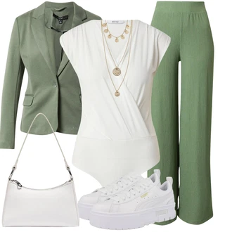 Outfit sa Tamnozelena/Zeleno/Kaki/Svjetlozelena Hlača za Plažu/Lepršave Hlača/Hlače Visokog Struka/Duga Hlača/Marlene Hlača/Hlače od muslina/Palazzo Hlača/Hlače s Prorezom/Tradicionalna Hlača/Široka Hlača About You "Odjeća za slobodno vrijeme"
