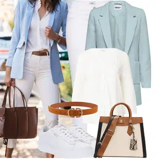Moderní Outfit s Bílá/Hnědá/Černá Džín s Širokou Nohavicí/Dámské Džíny s Délkou 7/8/Zvonové Džíny/Zkrácené Džíny/Formální Košile/Džíny Culottes/Plisované Džíny Only "Vzhledy pro volný čas"Look: Styl, Cool, Francouzské, Italský, Námořní, Moderní, Mom, Krásný, Španělské, Western, Old Money, 70tá léta