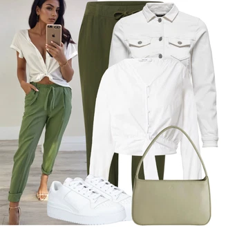 Lehké Outfit s Krémová/Bílá/Světle šedá/Šedá Džínové Bund/Krátký Bund/Letní Bund/Košilová bunda/Krátký Bund/Krátké Džínové Bundičky Only "Vzhledy pro volný čas"