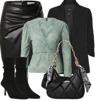 Slouchy Outfit s Černá Špičatá Kozačka/Kozačka Na Podpatku/Dámská Ponožková Bota/Kotníková Bota Na Podpatku About You "Vzhledy pro volný čas"