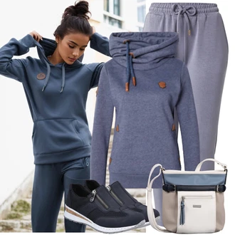 Outfit s Fialová/Lilové barvy/Šedá Fleecová Kalhoty/Žerzejová Kalhoty/Jogger Kalhoty/Navlékací Kalhoty/Sportovní kalhoty/Teplák Athlecia "Vzhledy pro volný čas"