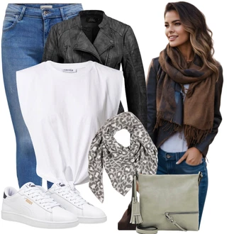 Prošívaný Outfit s Černá/Tmavě šedá Motorkářské Bund/Motorkářská bunda/Bunda s Bočním Zipem/Kožené Bund/Bunda z Umělé Kůže Only "Outfity na volný čas"