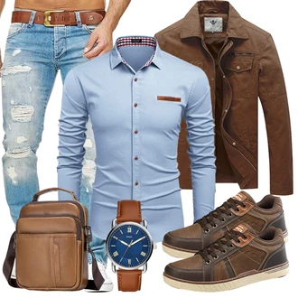 Stil Motorrad Outfit mit Braun/Khaki/Dunkelbraun Sommerjacke/Lederjacke/Frühlingsjacke/Herbstjacke/Cordjacke/Shirtjacke/Militärjacke/Wachsjacke WenVen "Freizeit Outfits"Look: Retro, Classic, Coole, Rap, Vintage, Chill, Büro, Stil, Militär, Indoor, Schütze, Workwear, Western, Outdoor, Maritim, Country Styl, Angeln, Wandern, Arbeits, Freizeit, Trekking, Jagd, Reiten, Motorrad, Berg­steigen