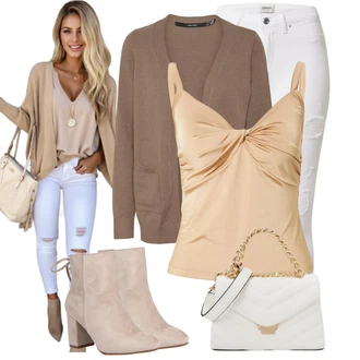 Vysoké Podpatky Outfit s Béžová/Hnědá Kotníková Bota Na Podpatku/Zimní kotníková bota/Kotníková Bota s Podšívkou/Letní kotníková kozačka/Šněrovací Kotníková Bota About You "Outfity na volný čas"