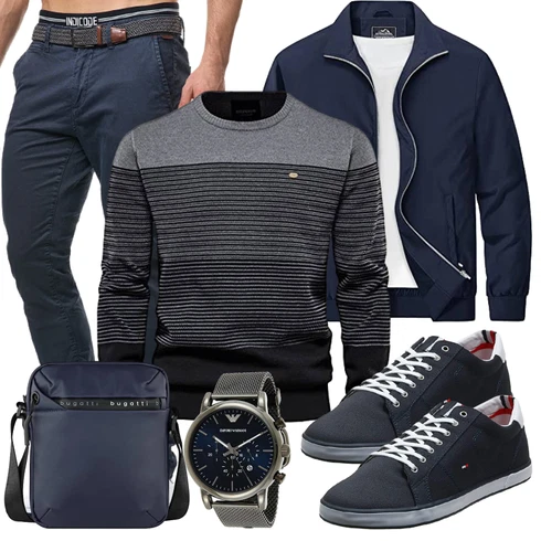 Dunkelblau/Blau Jacke mit Seitlichem Reißverschluss/Wendejacke/Uniformjacke/Leichte Jacke/Frühlingsjacke/Bomberjacke/Innenfutter Jacke/Sommerjacke/Coachjacke/Nylonjacke MAGCOMSEN kombinieren mit Blau Trachtenmode Tommy Hilfiger