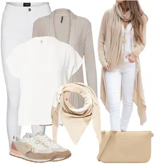 Outfit s Bílá/Krémová Tričko & Top Móda Pro Plnoštíhlé/Halenka Móda Pro Plnoštíhlou/Halenka a Tunika Tunika JdY "Outfity na volný čas"