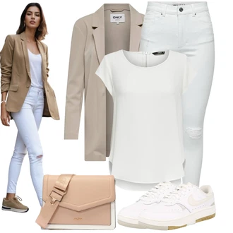 Outfit s Bílá/Krémová/Šedá Halenka a Tunika Tunika/Tričko & Top Móda Pro Plnoštíhlé/Halenka Móda Pro Plnoštíhlou Only "Jarní outfit"