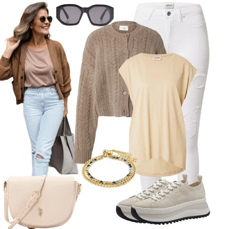 Outfit sa Bež/Smeđa/Kaki/Siva/Ljubičasta Pletenina/Pletivo Veći Broj about you x marie von behrens "Outfiti za slobodno vrijeme"
