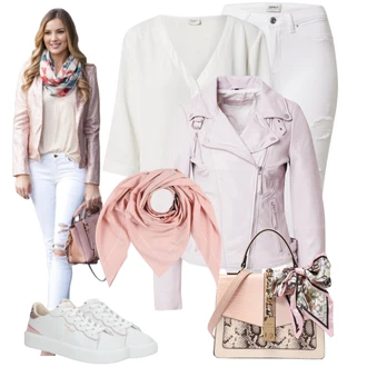 Outfit s Růžová/Bílá/Krémová Nízká Teniska/Teniska na platformě/Kožené Tenisky/Letní Tenisky/Teniska teddy/Úzká Teniska Pepe Jeans "Outfity na volný čas"